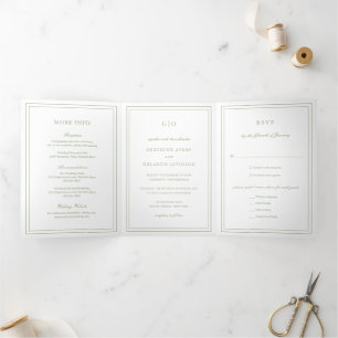 Classic Sage Green Elegant Wedding Tri-Fold Invitation