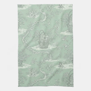 Classic Sage Green Floral Bouquet Pattern Kitchen Towel