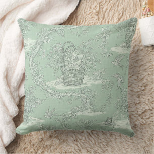 Classic Sage Green Floral Bouquet Pattern Throw Pillow