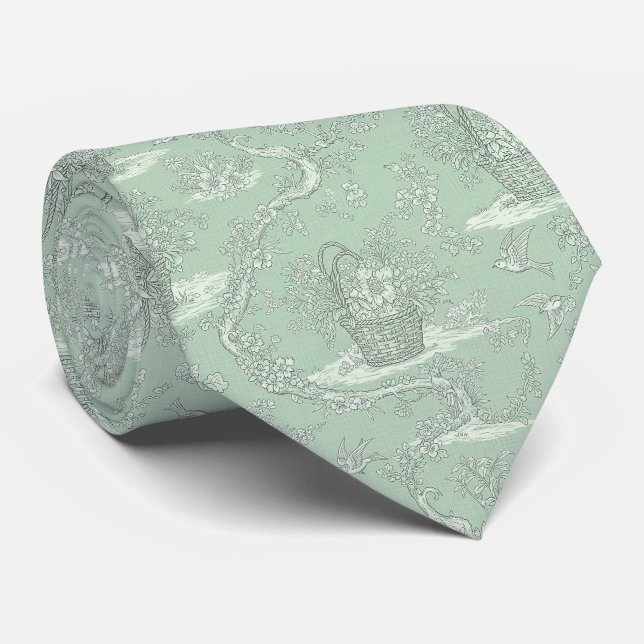 Classic Sage Green Floral Bouquet Pattern Tie (Rolled)