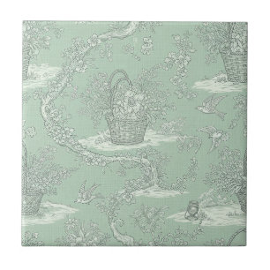 Classic Sage Green Floral Bouquet Pattern Tile