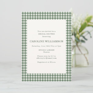 Classic Sage Green Gingham Plaid Bridal Shower Invitation