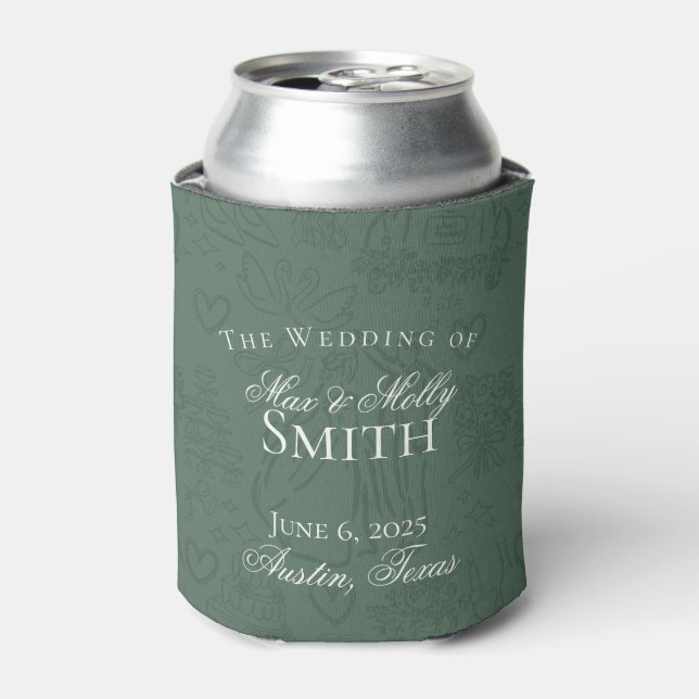 Classic Sage Green Hand Drawn Sketch Wedding Favou Can Cooler (Can Front)