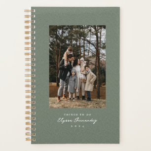 Classic sage green herringbone tweed photo planner
