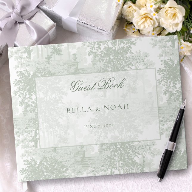 Classic Sage Green Landscape Toile Wedding Guest Book (Creator Uploaded)