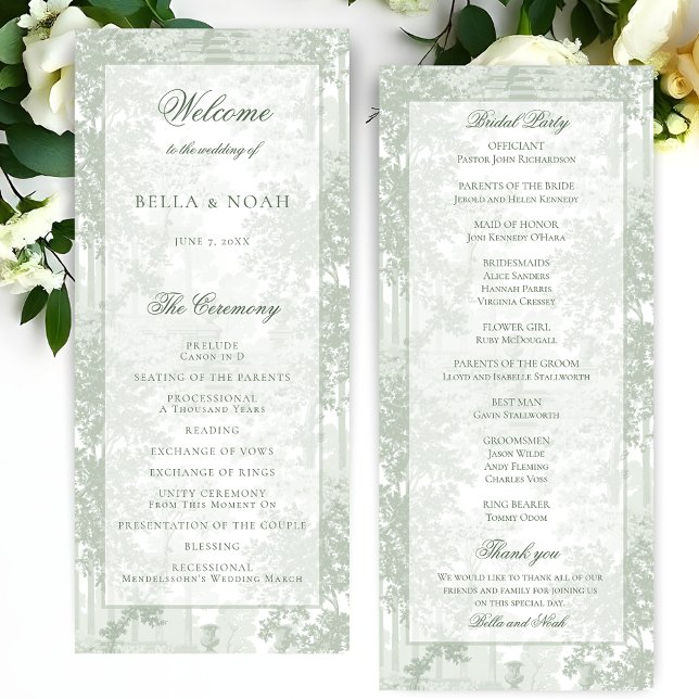 Classic Sage Green Landscape Toile Wedding Program (Creator Uploaded)