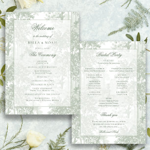 Classic Sage Green Landscape Toile Wedding Program
