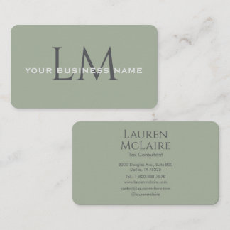 Classic Sage Green Monogram Branding Business Card