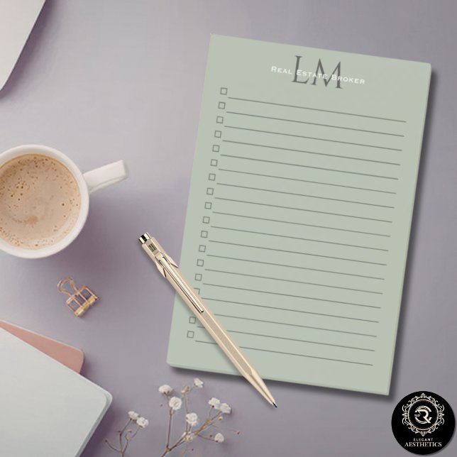 Classic Sage Green Monogram Office Style Post-it Notes (Classic Sage Green Monogram Office Style Post-it Notes)