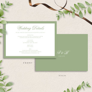 Classic Sage Green Monogram Script Wedding Details Enclosure Card
