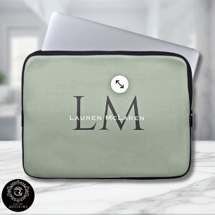 Classic Sage Green Monogram Tech Style  Laptop Sleeve