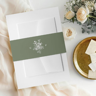 Classic Sage Green Monogram Wedding Invitation Belly Band