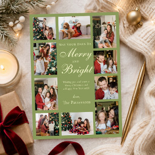 Classic Sage Green Multi Photo Collage Christmas Holiday Card