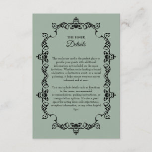 Classic Sage Green Ornately Framed Wedding Enclosure Card