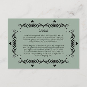 Classic Sage Green Ornately Framed Wedding Enclosure Card