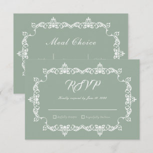 Classic Sage Green Ornately Framed Wedding RSVP Card