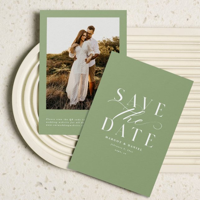 Classic Sage Green Photo Save The Date QR Code (Creator Uploaded)