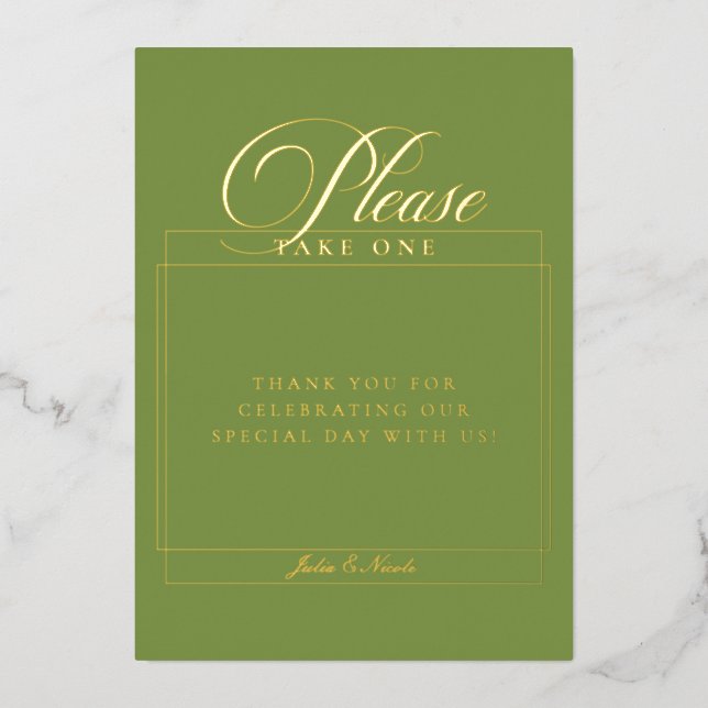 Classic Sage Green Please Take One Wedding Sign (Front)