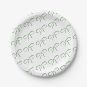 Classic Sage Green Ribbon Baby Shower Paper Plate