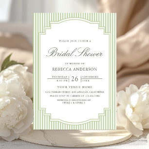Classic Sage Green Striped Photo Bridal Shower Invitation
