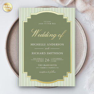 Classic Sage Green Striped Photo Wedding Gold