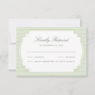 Classic Sage Green Striped Wedding RSVP Card