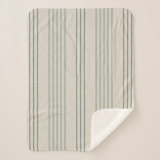 Classic Sage Green Ticking Stripe Pattern Sherpa Blanket (Front)