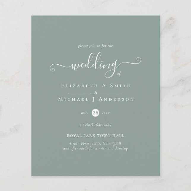 Classic SAGE GREEN Wedding Lowest Budget Flyer (Front)