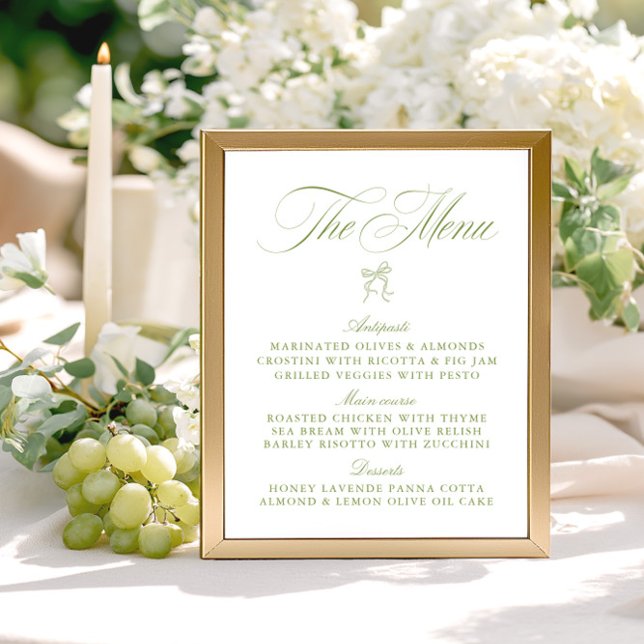 Classic Sage Green & White Bow Menu Mariage (Classic Sage Green & White Bow Wedding Menu)