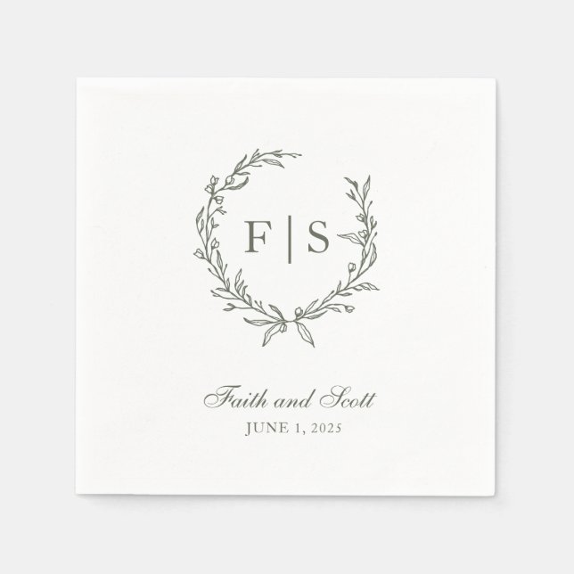 Classic Sage Green Wreath Disposable Napkins (Front)