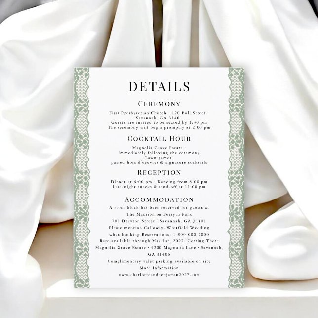 Classic Sage Lace Wedding Info Card (Creator Uploaded)