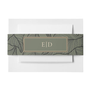 Classic Sage Monogram Elegant Leaves Pattern Invitation Belly Band