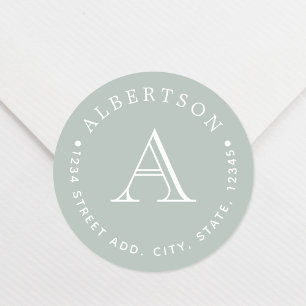 Classic Sage Monogram Family Name Return Address Classic Round Sticker