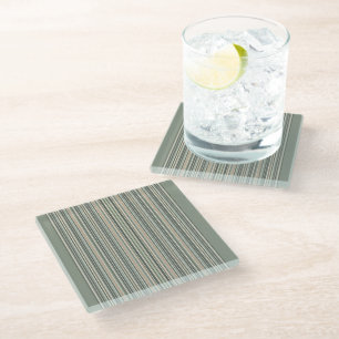 Classic Sage Stripes Glass Coaster