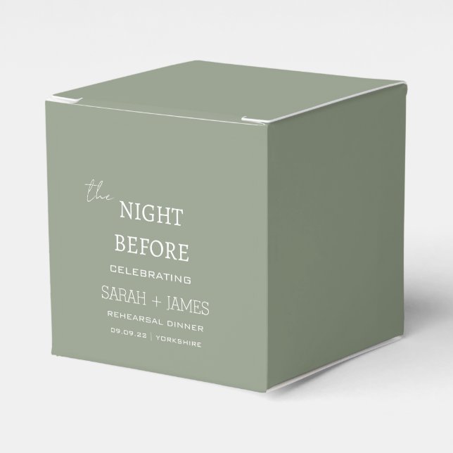 Classic Sage the Night Before Rehearsal Dinner  Favor Box (Front Side)