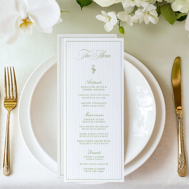 Classic Sage Vert & Beige Mariage rayé Menu (Classic Sage Green & Beige Striped Wedding Menu)
