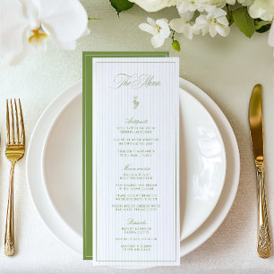 Classic Sage Vert & Bleu Mariage rayé Menu