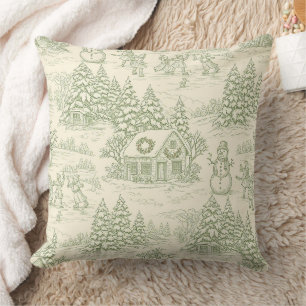 Classic Sage Winter Countryside Toile Pattern Throw Pillow