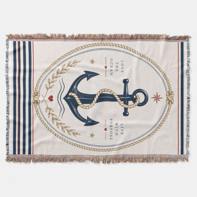 Classic Sailorcore Nautical Throw Blanket (Front)