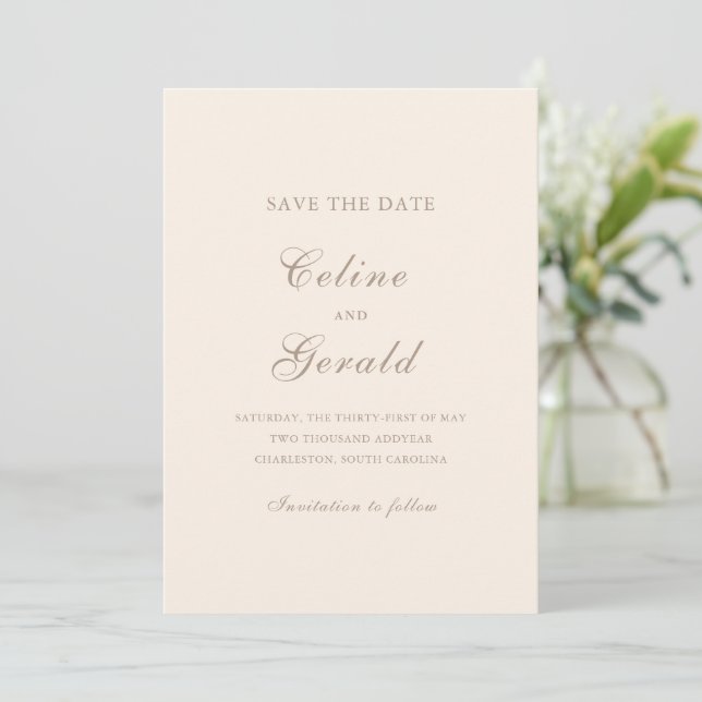 Classic Sandy Neutral Photo Elegant Wedding Save The Date (Standing Front)