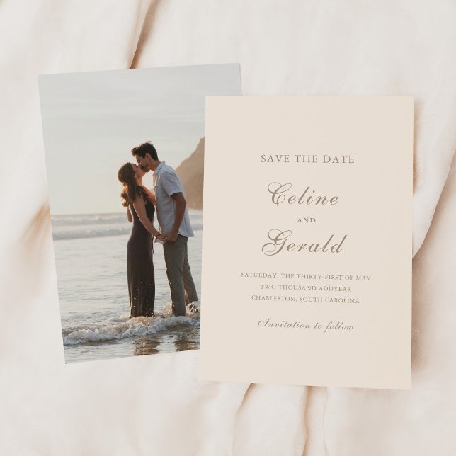 Classic Sandy Neutral Photo Elegant Wedding Save The Date (Creator Uploaded)