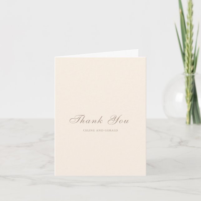 Classic Sandy Neutral Photo Elegant Wedding Thank You Card (Front)