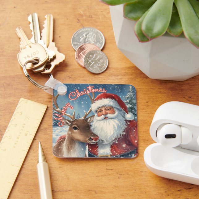 Classic Santa and Reindeer Keychain | Merry Christ (Desk)