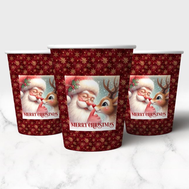 Classic Santa and Rudolph Cute Festive Christmas  Paper Cups (Classic Santa and Rudolph Cute Festive Christmas Cups)