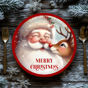 Classic Santa and Rudolph Kids Christmas Plates