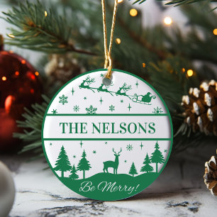 Classic Santa and Sleigh Family Keepsake Custom Ceramic Ornament