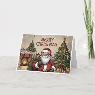 Classic Santa by Fireplace "Merry Christmas" Card