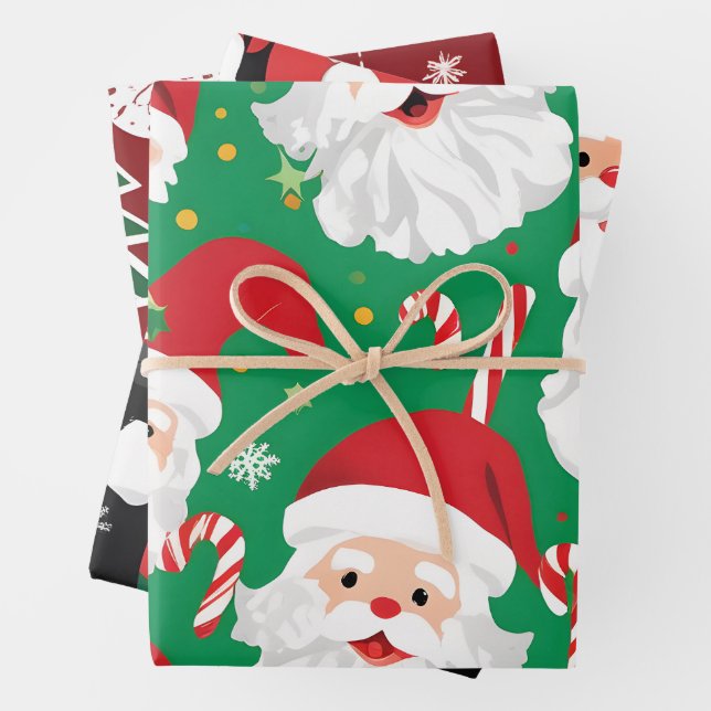 Classic Santa Candy Cane Red Green  Christmas Gift Wrapping Paper Sheet (In situ)