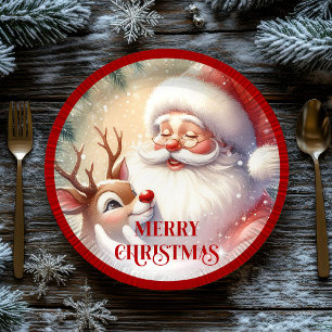 Classic Santa Cartoon Kids Christmas Party Paper P Paper Plate