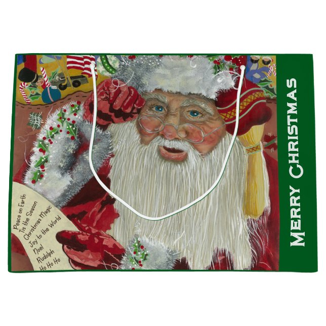 Classic Santa - Checking It Twice Holiday Artwork Large Gift Bag (Front)